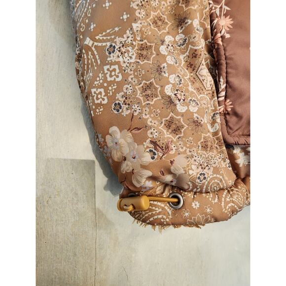 American Eagle Reversible Puffer Jacket Brown Teddy Sherpa Floral - Picture 8 of 12